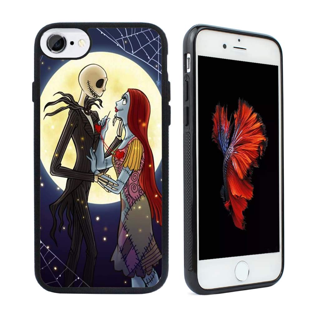 Compatible for iPhone SE Case 2020, iPhone 7 Cases, iPhone 8 Phone Case, The Nightmare Before Christmas Shockproof Protective Black Silicone 4.7 inch Cover