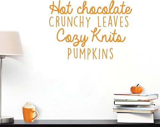 Autocollant Mural En Vinyle Chocolat Chaud Crunchy Leaves Cozy Knits Pumpkins 43 2 X 59 7