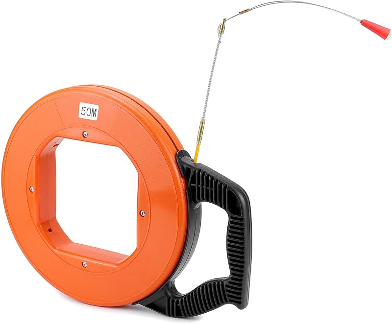 QWORK 50M Fiberglass Fish Tape Wire Puller Cable Pulling Aid Reel Electrician