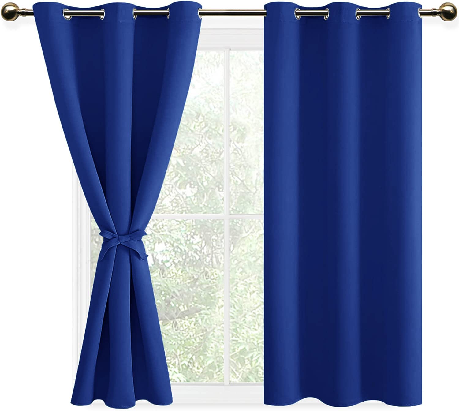 DWCN Blue Blackout Curtains with Tiebacks for Bedroom Thermal Insulated Solid Eyelet Curtains for Living Room,2 Panels,46" Wide x 54" Drop
