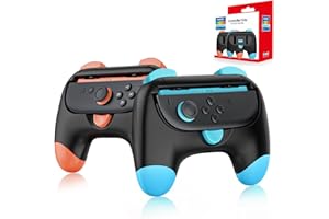 Auarte Controller Grips for Joy-Con Compatible with Nintendo Switch 2, 2 Pack Cute Comfort Wear-resistant Handle Kit Accessories, Holder for 2025 Switch 2 Joypads (Black, Orange and Blue)