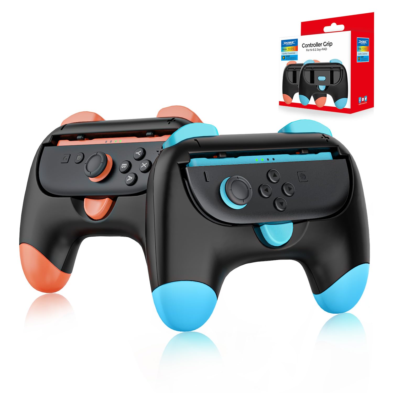 Auarte Controller Grips for Joy-Con Compatible with Nintendo Switch 2, 2 Pack Cute Comfort Wear-resistant Handle Kit Accessories, Holder for 2025 Switch 2 Joypads (Black, Orange and Blue)