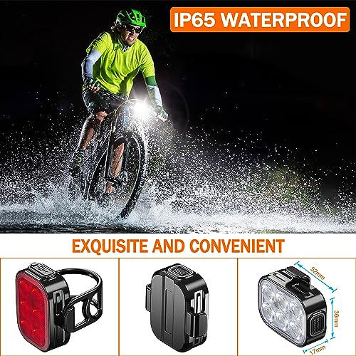 Bike Lights, Combination of Bike Front Light and Tail Light, IP65 Waterproof USB Charging, Equipped with 6 Ultra-Bright LED Beads, 4+6 Lighting Modes, Suitable for Riding at Night.