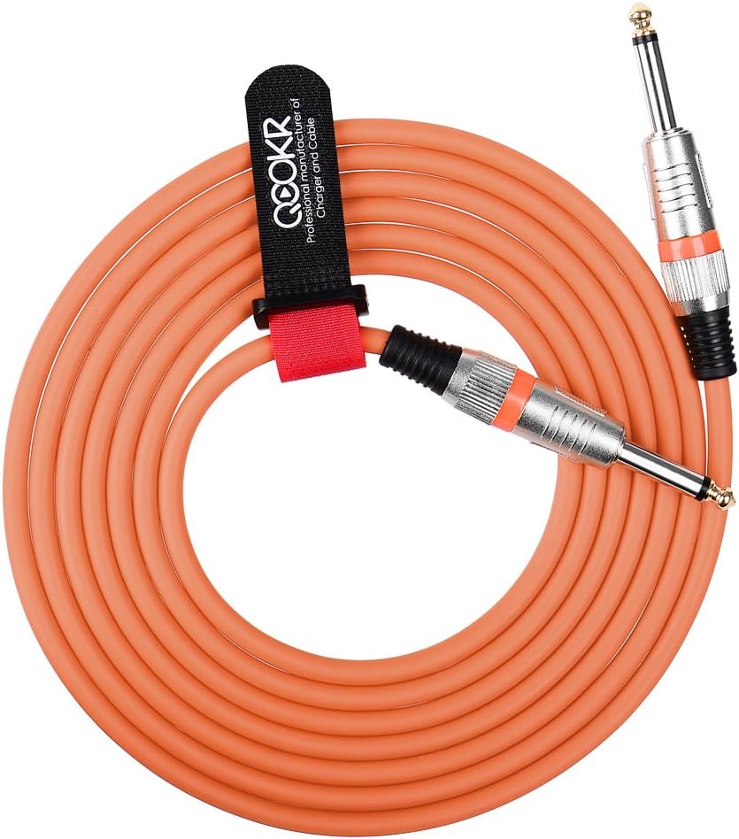 QOOKR 10ft Male to Male Straight 1/4" TS Color Instrument Cable for Electric Guitar,Bass,Keyboard(10 Feet,Orange)