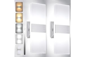 TRLIFE Dimmable LED Wall Sconces, 4 Color Temperature 12W Modern Wall Sconce Wall Mounted Light Set of 2 Dimmable Wall Lights for Bedroom Bedside Hallway Living Room Stairway(2 Pack, Silver)