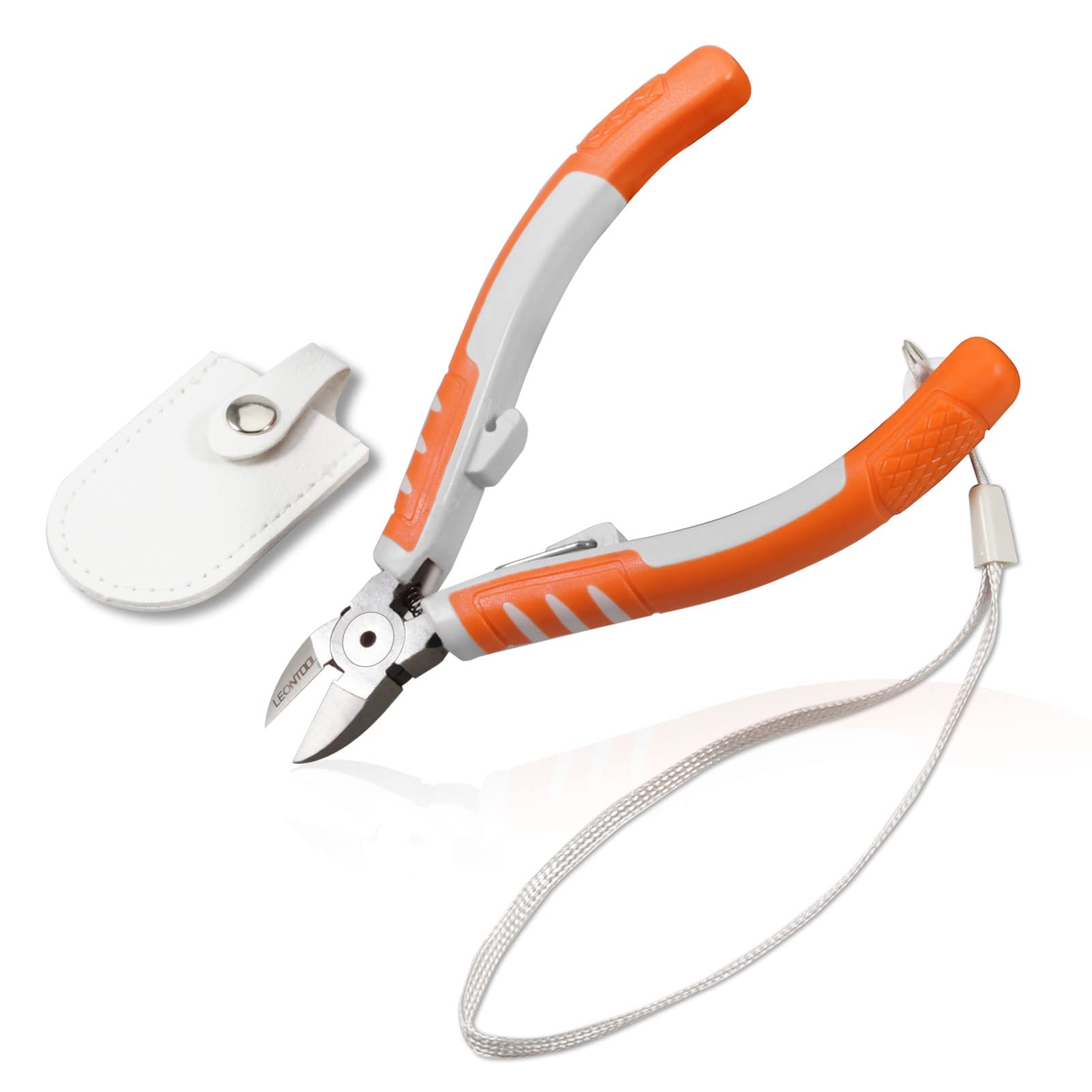 LEONTOOL 5-Inch Diagonal Wire Cutting Pliers Machined Jaws Flush Cutters with Hand Rope and Protective Cover Precision Electronic Diagonal Plier for Soft Wires, Zip Ties, Guitar String,Plastic