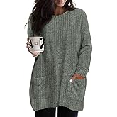 TIYOMI Womens Plus Size Long Sleeve Tops Crewneck Casual Fall Shirts Oversized Long Sweaters Loose Tunic Tops Pockets XL-5XL