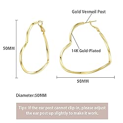 GLOQUAT 14K Gold Heart Hoop Earrings for Women