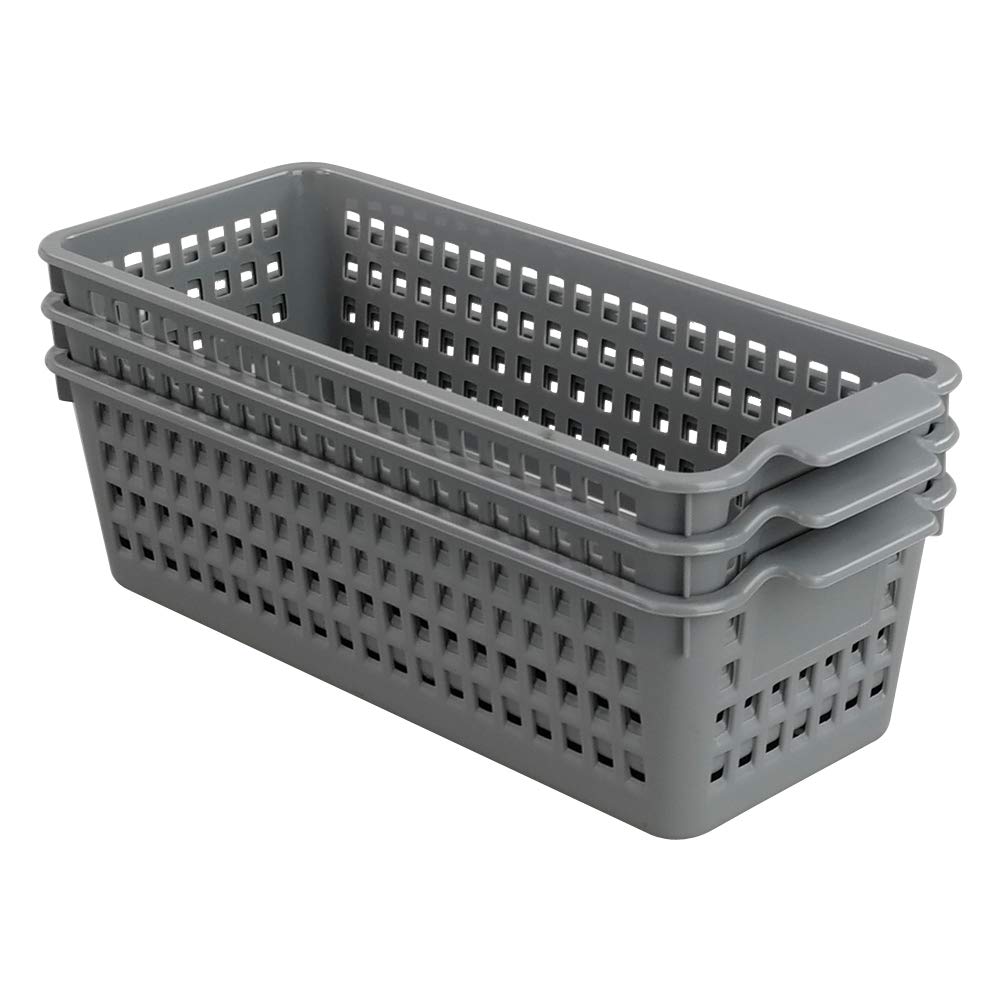 Yarebest 3-pack Small Plastic Storage Basket, Slim Organizer Baskets