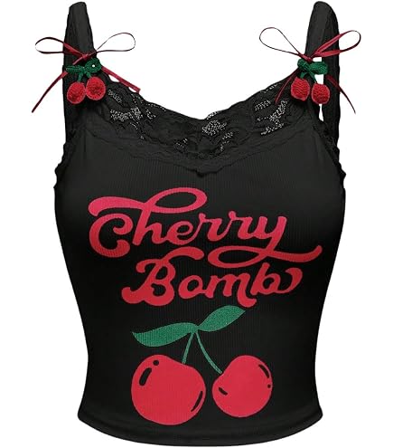RoseSeek Women's Cherry Print Halter Tops Summer Going Out Y2K