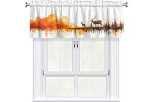 Kitchen Window Valance with Deer Pattern 54x18 in, Window Treatment Decor Rod Pocket Short Curtain Valances for Bathroom Bedr