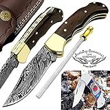 Pocket Knife Rose Wood 6.5'' Damascus Steel Knife Brass Bloster Back Lock Folding Knife 100% Prime Quality + Multi Wood Stainless Steel Small Pocket Knife +Sharpening Rod Pocket Knives
