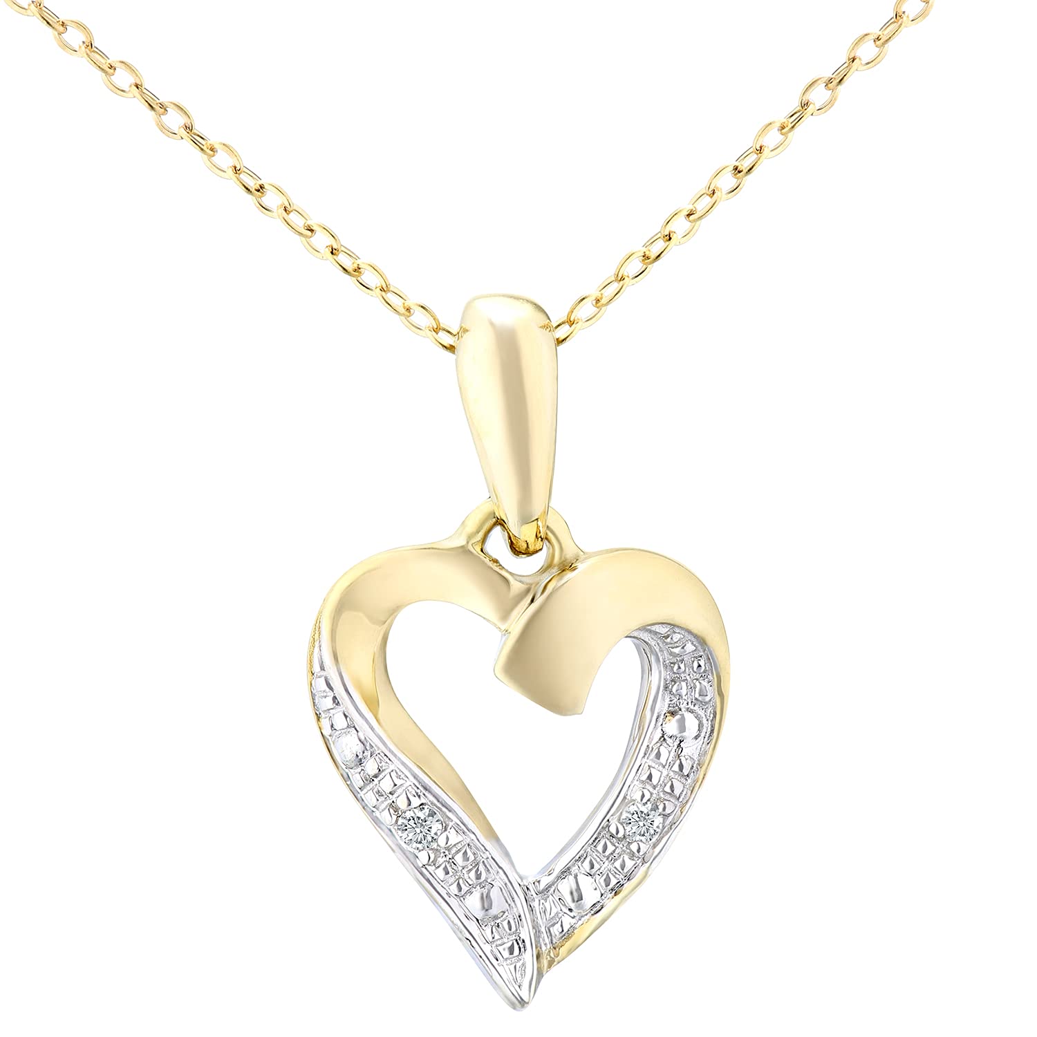 Elegano 9ct Yellow Gold 46 cm Women’s Necklace – Diamond Heart Pendant