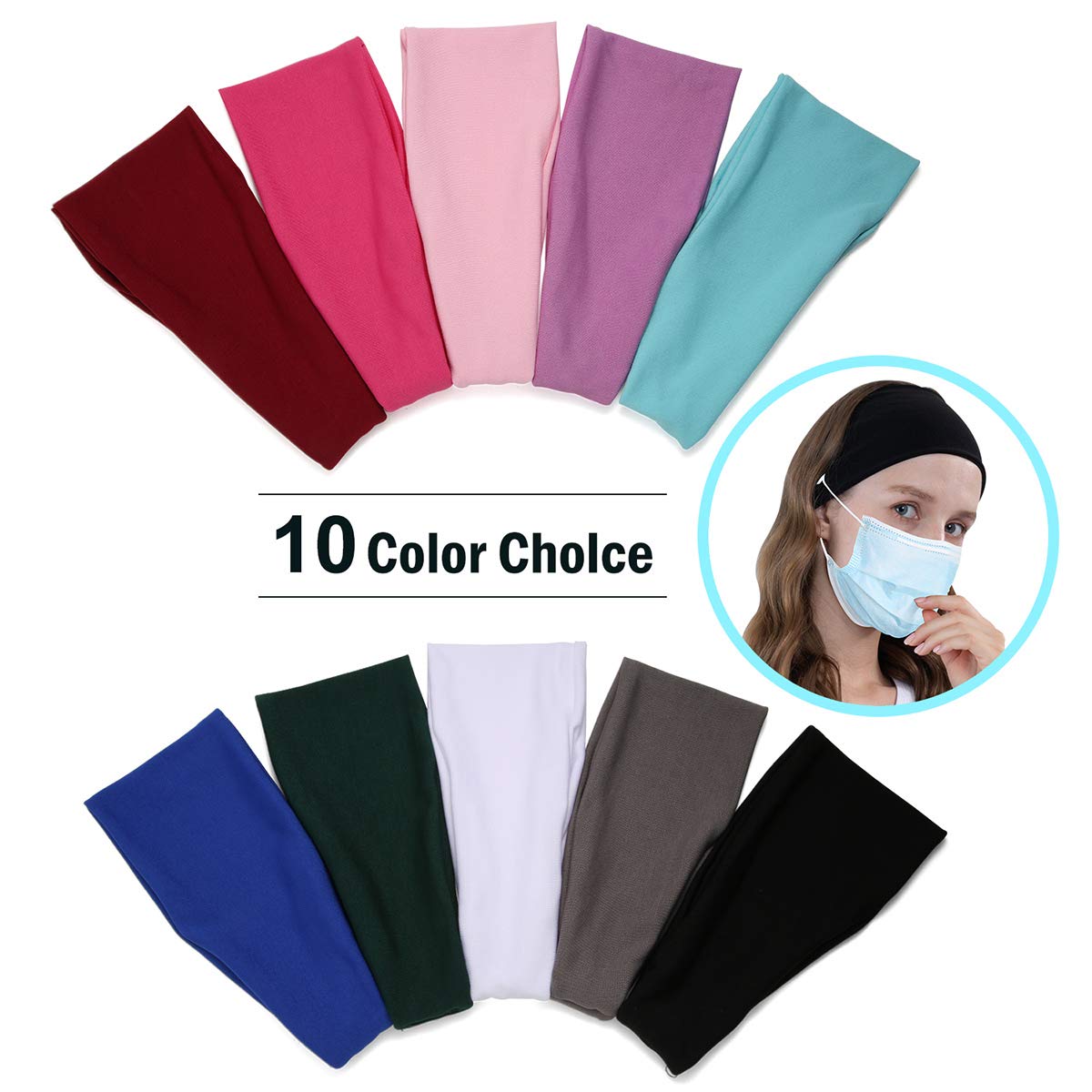RITOPER 10 Pack Yoga Headbands for Women, Elastic Wide Soft Sweat Head bands Hair Bands for Yoga Running Fitness, Solid Workout Headwraps Fashion Hair Accessories (solid color) : Beauty