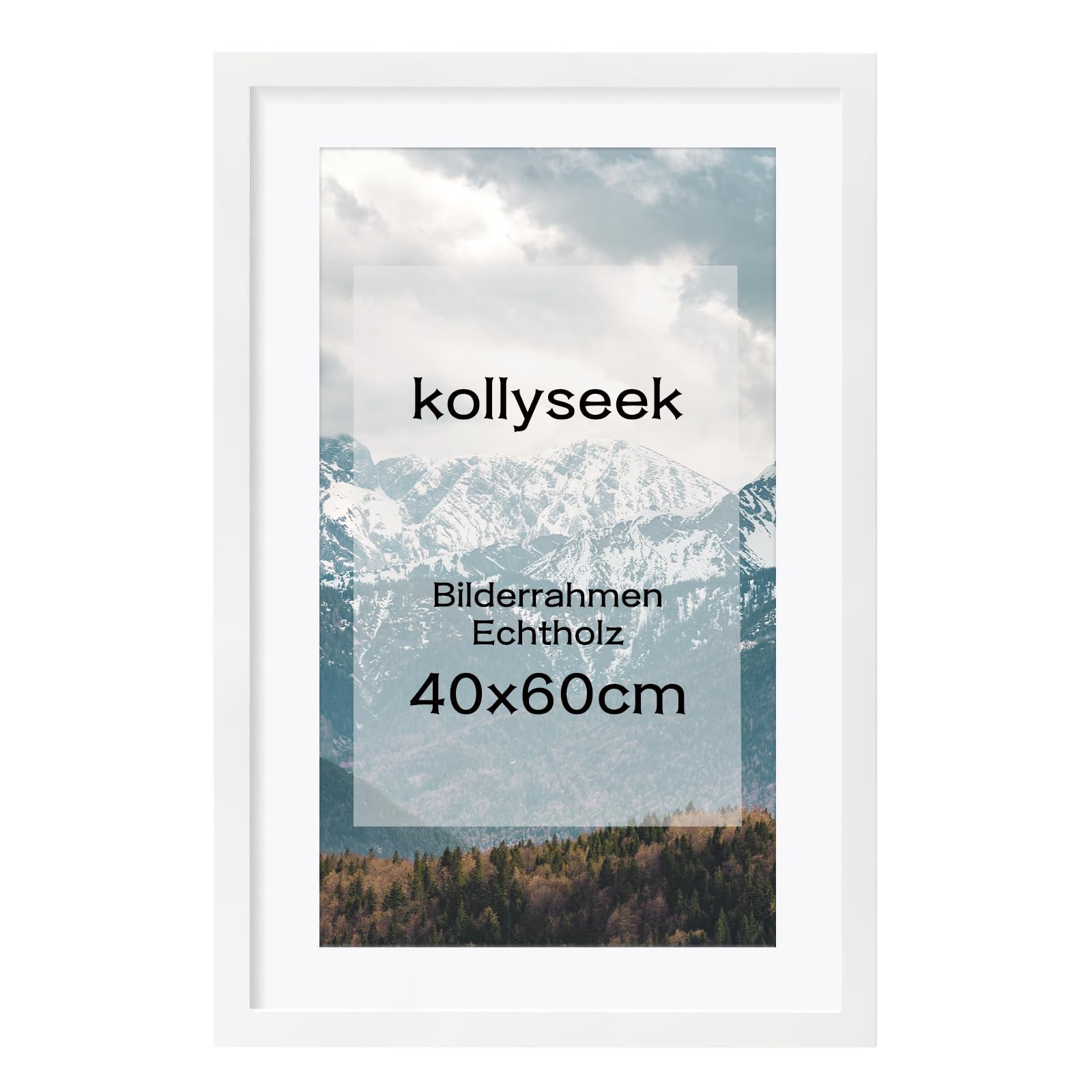 kollyseek Picture Frame 40 x 60 cm White Real Wood with Mount Pine Wood Frame with Shatterproof Acrylic Glass Pine Wood Photo Frame White Picture Frame
