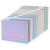 50pcs Hanging File Folders,Decorative Hanging Folder,Letter Size with 1/5-Cut Adjustable Tab Durable 10 Color Assorted for Filing Cabinet Drawer Desk Office Home