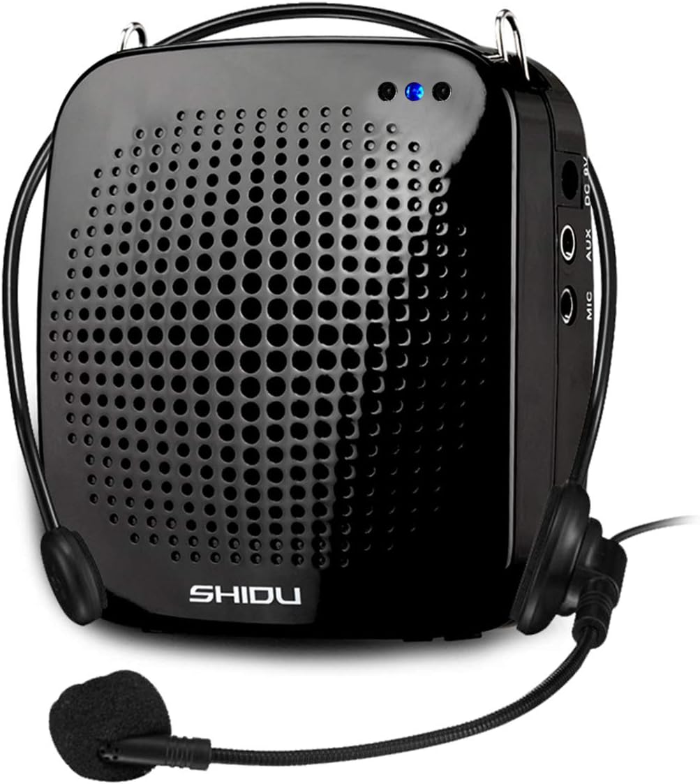 Voice Amplifier with Wired Microphone Headset 15W Mini Voice Amplifier Portable Headset Microphone with Speaker for Teachers Rechargeable Personal Microphone Support MP3 Playing