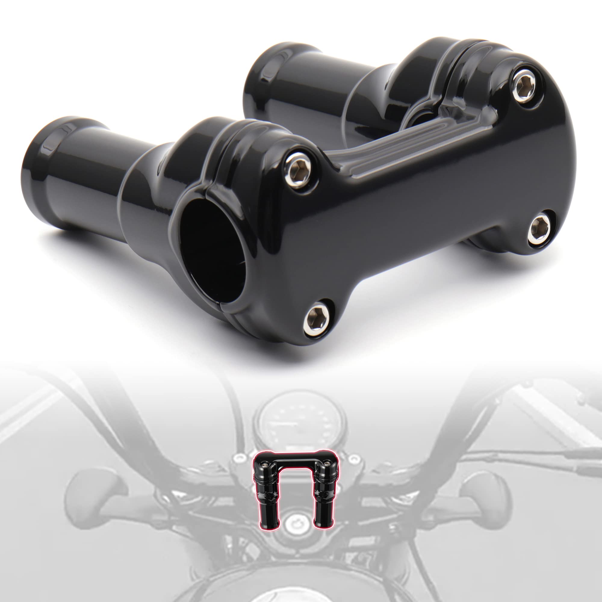 Photo 1 of TIGERSGATE Top Cover 4" Tall Riser 1-1/4" Diameter Handlebar One Piece Clamp Designed for Harley Most Models, Black