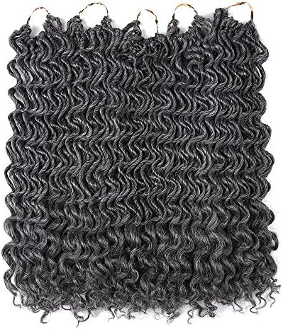 20Inch 6PCS/Lot Grey Faux Locs Crochet Hair Wavy Locs Synthetic Braiding Hair Extention Goddness Locs Faux Locs Crochet Braid Wavy Hair Crochet Twist Hair with Curly ends (Grey)
