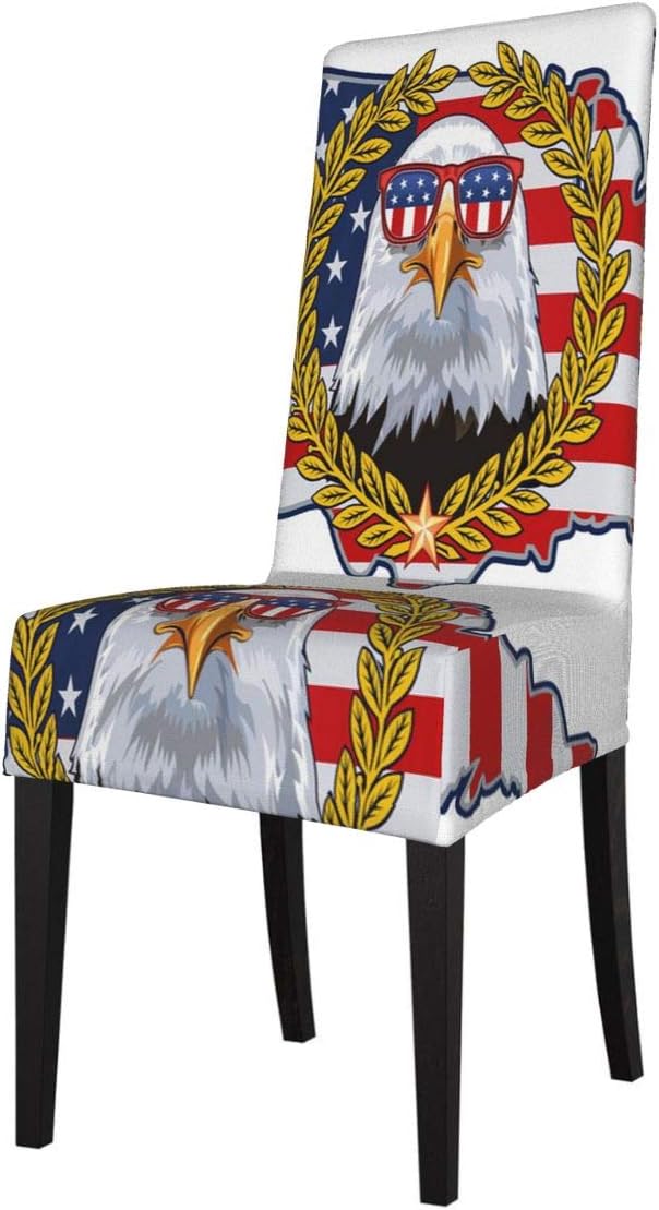 Dining Chair Cover Set of 4 American Eagle with USA Flags Patriotic Dining Room Chair Slipcovers Seat Covers for Dining Room High Back Short Chairs, Banquet, Hotel, Ceremony, Wedding Party