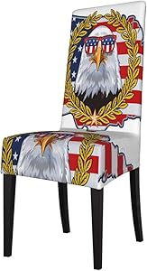 Dining Chair Cover Set of 4 American Eagle with USA Flags Patriotic Dining Room Chair Slipcovers Seat Covers for Dining Room High Back Short Chairs, Banquet, Hotel, Ceremony, Wedding Party