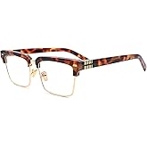 Teumire Semi Rimless Rectangle Blue Light Glasses Men Women Black Square Eyewear