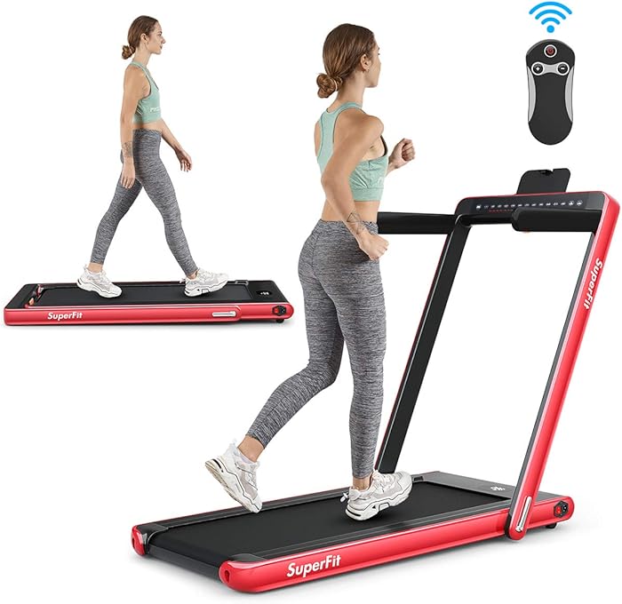 Goplus 2 in 1 Folding Treadmill with Dual Display, 2.25HP Under Desk Electric Pad Treadmill, Installation-Free, Bluetooth Speaker, Remote Control, Walking Jogging Machine for Home/Office Use