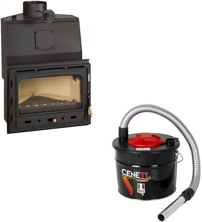 Wood burning fireplace insert Prity, Model AC W20, Heat output 25kW, Boiler, Angled, Cast iron door + Gift Ash cleaner Ribimex Ceneti