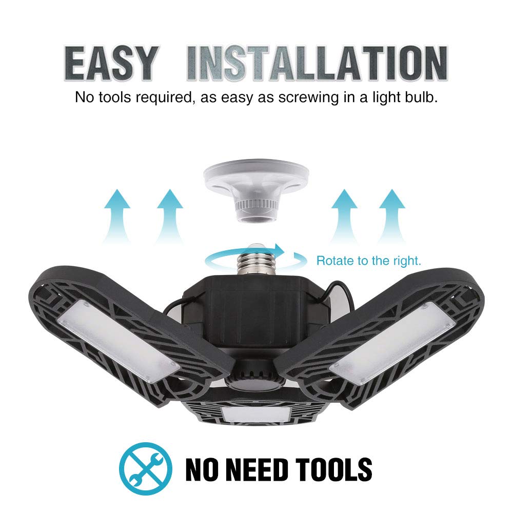 Wireless Tribright Led Garage Light 60W-7000lm-Florescent-Shop-Light Screw-in 4 FT Deformable Basement Light for Garage Workshop Basement Storage and Barn