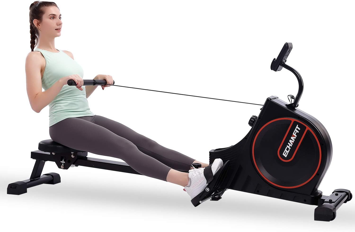 ECHANFIT Rowing Machine with LCD Monitor, Magnetic Resistance Design Rower for Home Indoor Fitness Use with Tablet Holder, Folding Model