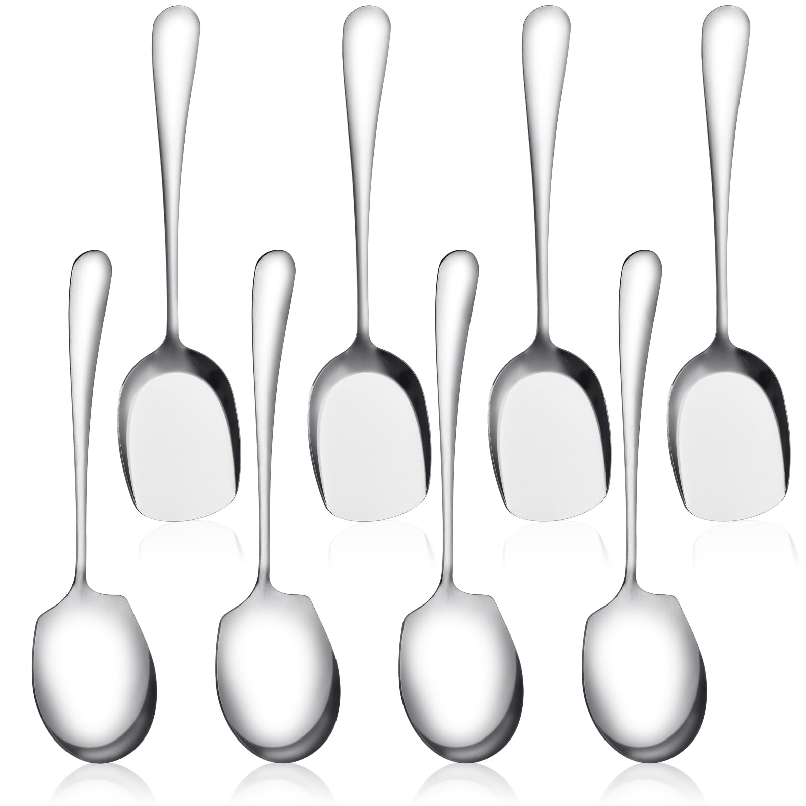 Akamino 8PCS Serving Spoons Large,Round & Square Head Stainless Steel Buffet Serving Spoon,Long Handle Soup Spoons with Mirror Polish Finish,Tablespoons for Kitchen Restauran Dinner Party Family Meals