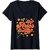 Womens Big Aries Energy Zodiac Sign Personality Aries V-Neck T-Shirt