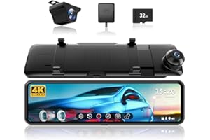 REDTIGER T700 Rear View Mirror Camera 11'' 4K UHD Front and 1080P Mirror Dash Cam Front and Rear, GPS,Parking Monitor,Night Vision,Smart Reverse Parking Assistance,Touch Screen, 32 GB Card