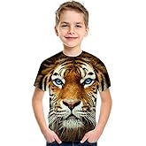 FiveEarl Kids Print 3D Tiger Head Tees Shirts for Youth Boys Girls 4-14 Years