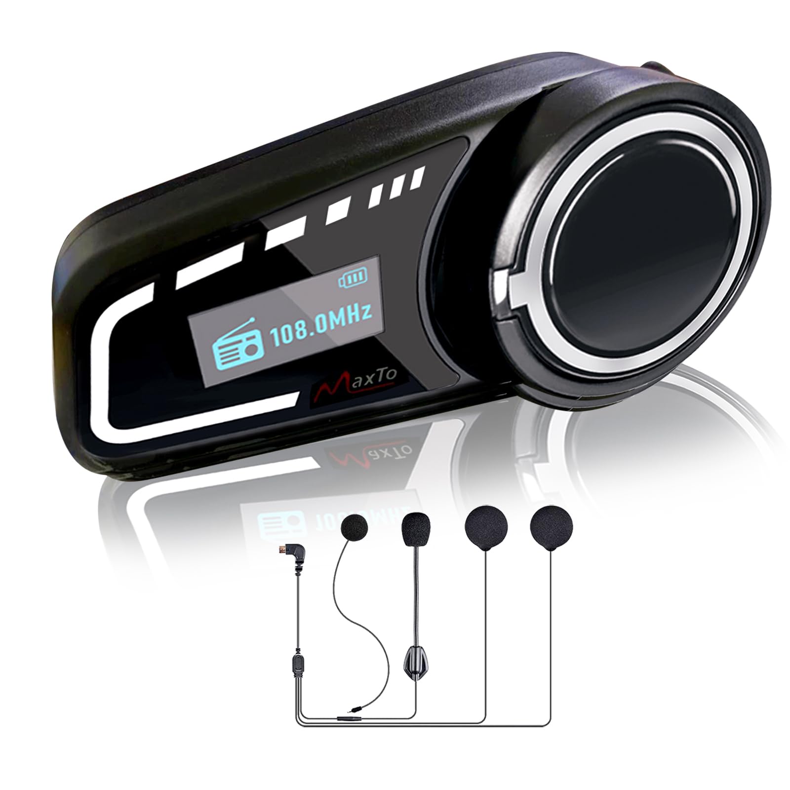 QSPORTPEAK M2C Bluetooth Motorcycle Headset, 1000M 5.0 Bluetooth Motorcycle Helmet Communication Systems up to 6 Riders with Noise Cancellation, FM, Hands-Free, Waterproof (1 Pack with LED)