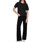 cold pudding Women’s 2 Piece Lounge Sets, Summer Crew Neck Short Sleeve Tops & Wide Leg Sweatpants