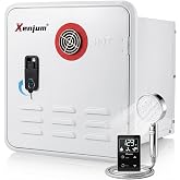 Xenjum RV Tankless Water Heater, 65000BTU Dual-Outlet Lockable Instant Camper Hot Water Heater with Controller, 12V Propane S