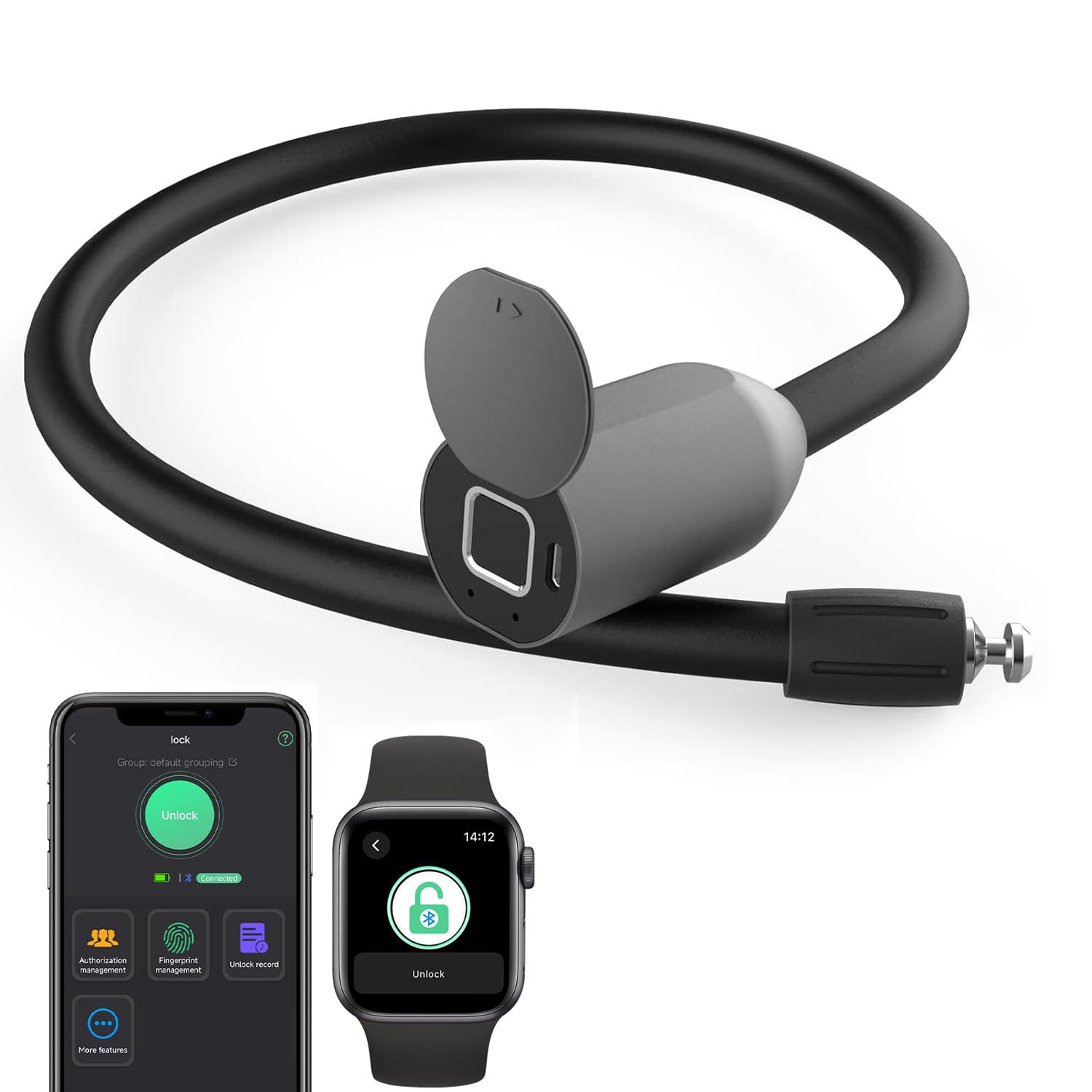 Electronic Cable Lock eLinkSmart Bicycle Lock Fingerprint/Phone App, 40cm Long Cord Padlock, Waterproof, Keyless Steel Cable, for Travel, Furniture, Freezer, Scooter,Valve Lock