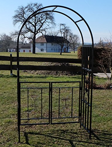 ALEOS. Eleganter XXL Rosenbogen Rankhilfe Pergola mit Tür Gartentür Gartentor aus Metall schwarz Modell 5044-G – Bild 4