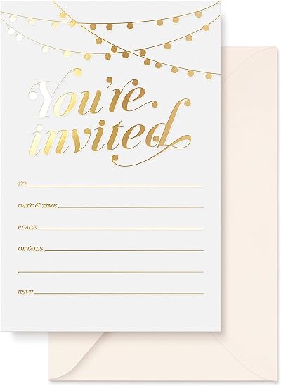 Sweetzer & Orange S&O Party Invitations 25 Gold Foil 4x6 with Envelopes