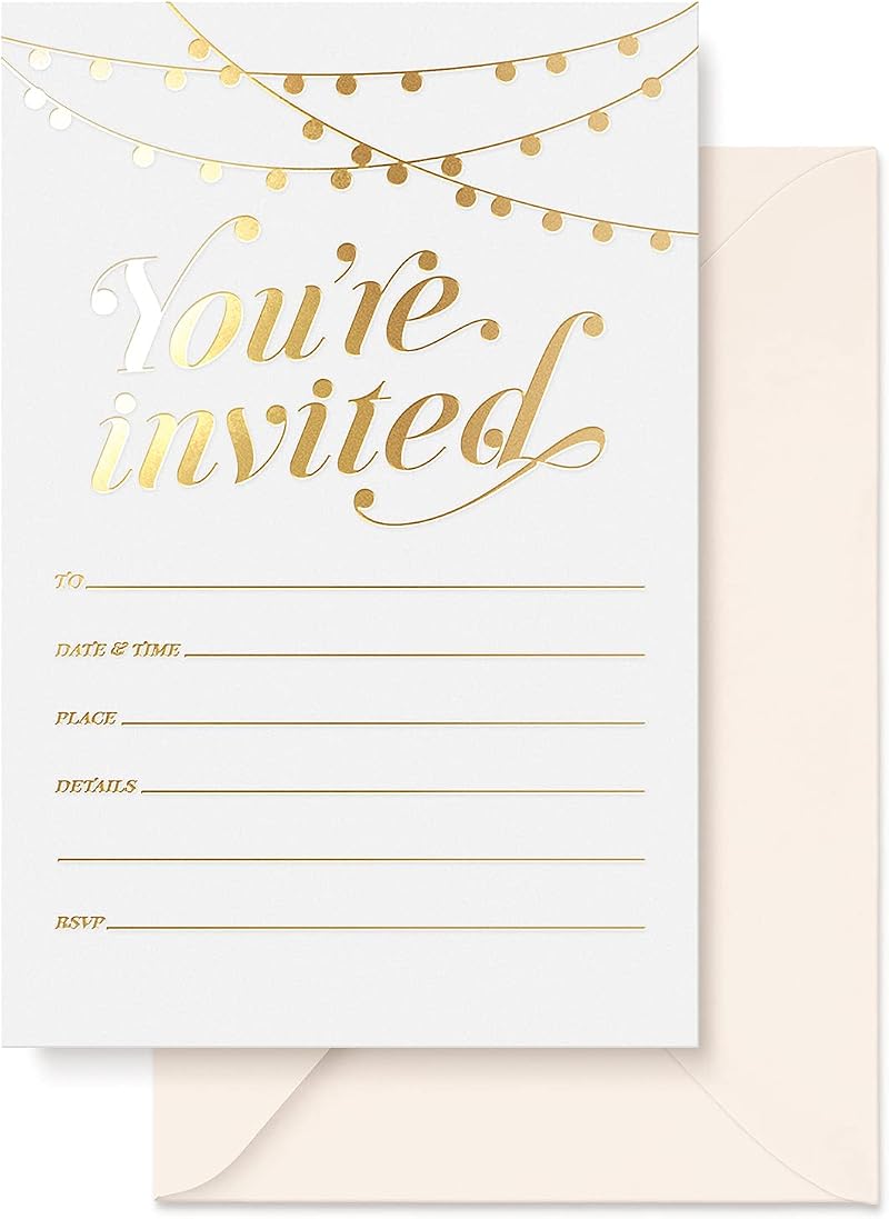 Sweetzer & Orange S&O Party Invitations 25 Gold Foil 4x6 with Envelopes