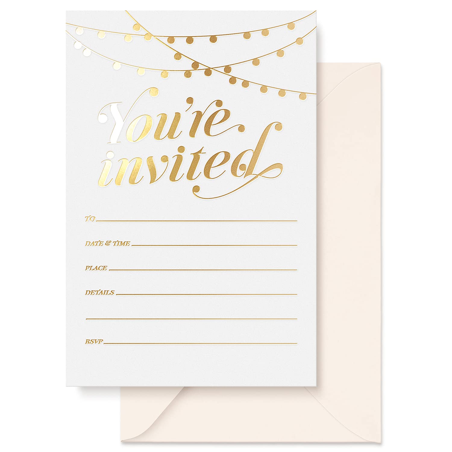 S&O Party Invitations! 25 Gold Foil Traditional Invitations with Envelopes, Wedding, Baby, & Bridal Shower Invite, Housewarming Birthday, and Girls Quinceanera Invite Cards for Every Celebration - 4x6