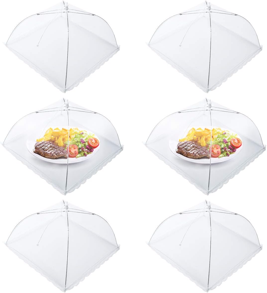 Homealexa Fliegenhaube, 6er Set Abdeckhaube für Essen, Faltbare Kuchenabdeckung Fliegenschirm Lebensmittel Abdeckung, Perfekter Fliegen-Schutz für Essen, Obst, Picknick, BBQ, 44x44x30 cm, Weiß