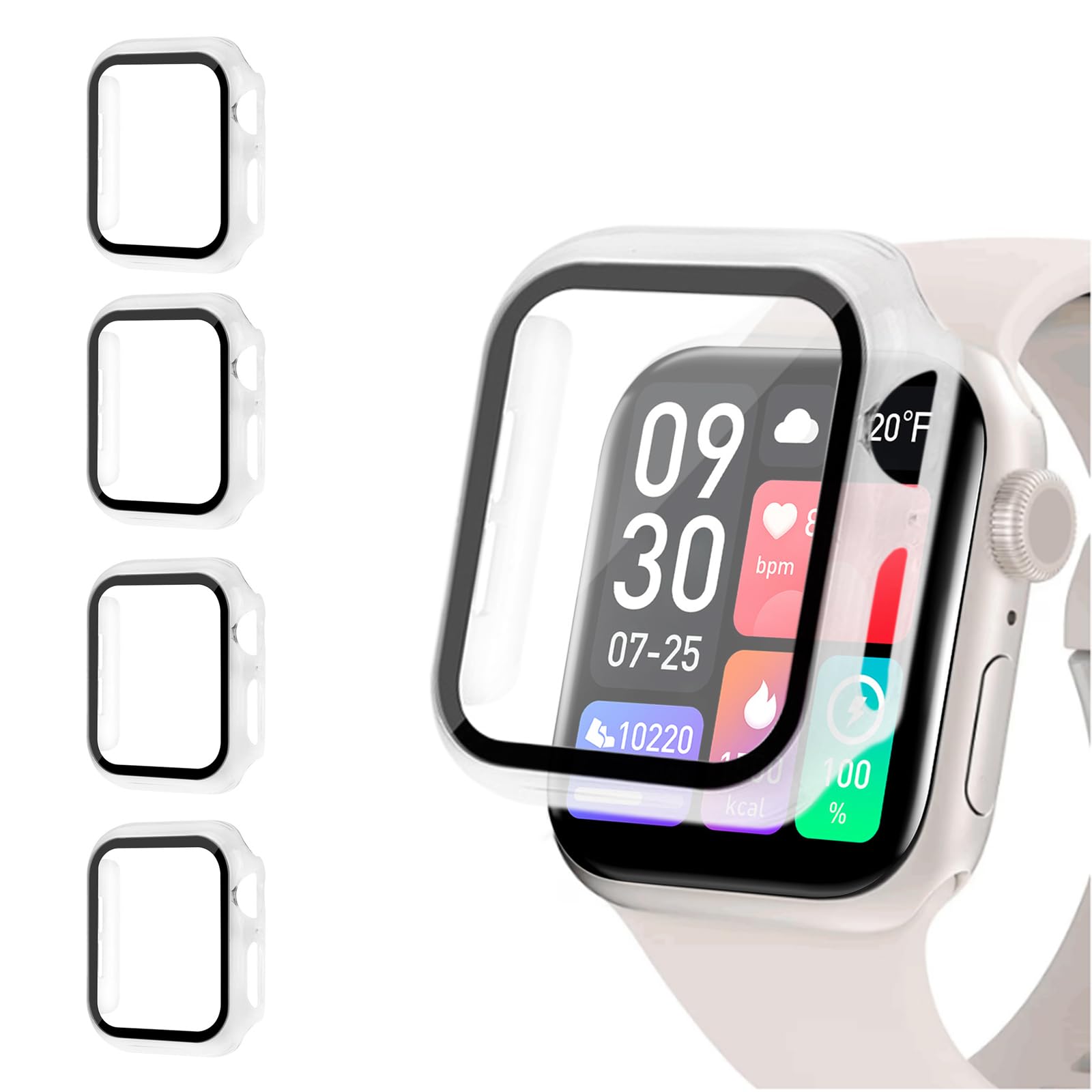 AOTUAO 4 Pack Case Cover with Screen Protector Compatible with Apple Watch SE Series 6 5 4 44mm, Tempered Glass Screen Protector Full Protection Cover for iWatch SE Series 6 5 4 44mm,(4 Trasparente)