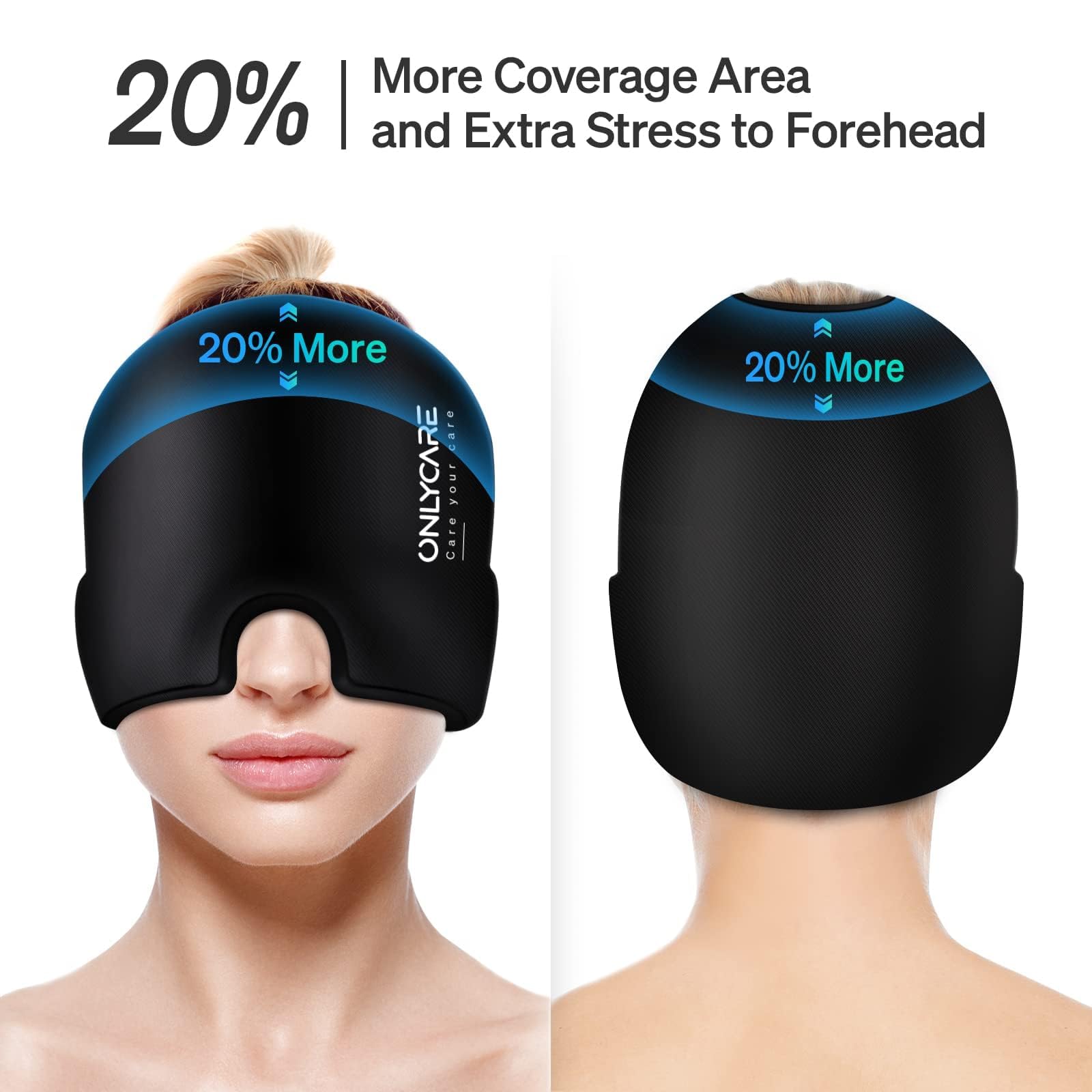 ONLYCARE Migraine Relief Cap,Soothing Migraine Mask,Upgraded Odorless Gel Ice Head Wrap, Hot and Cold Therapy, FSA or HSA Eligible Headache Ice Pack for Tension and Stress(Black)