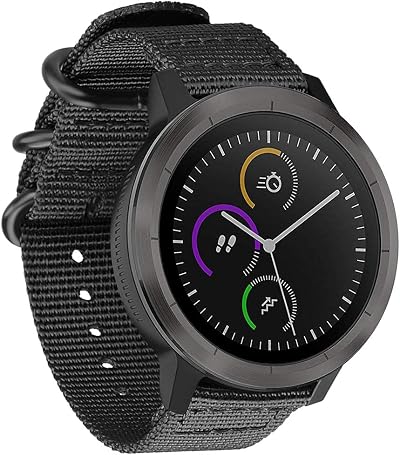 FINTIE Woven Nylon Band for Garmin Vivoactive 3 645 245 Music Smart Watch Black