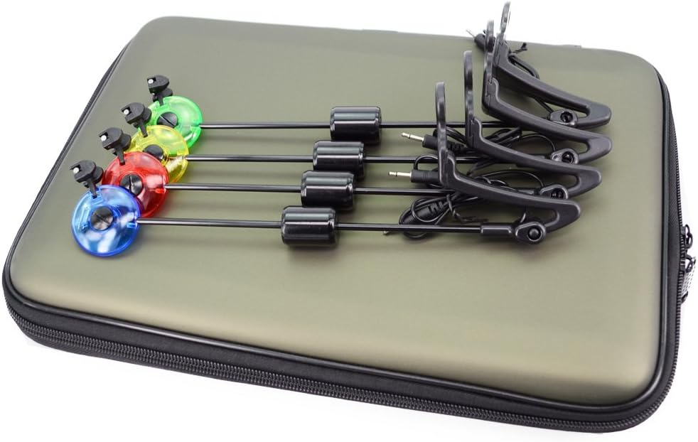 HIRISI Carp Fishing Swingers Set Led Drop Off Indicator for Carp Fishing 4pcs in Zipped Case