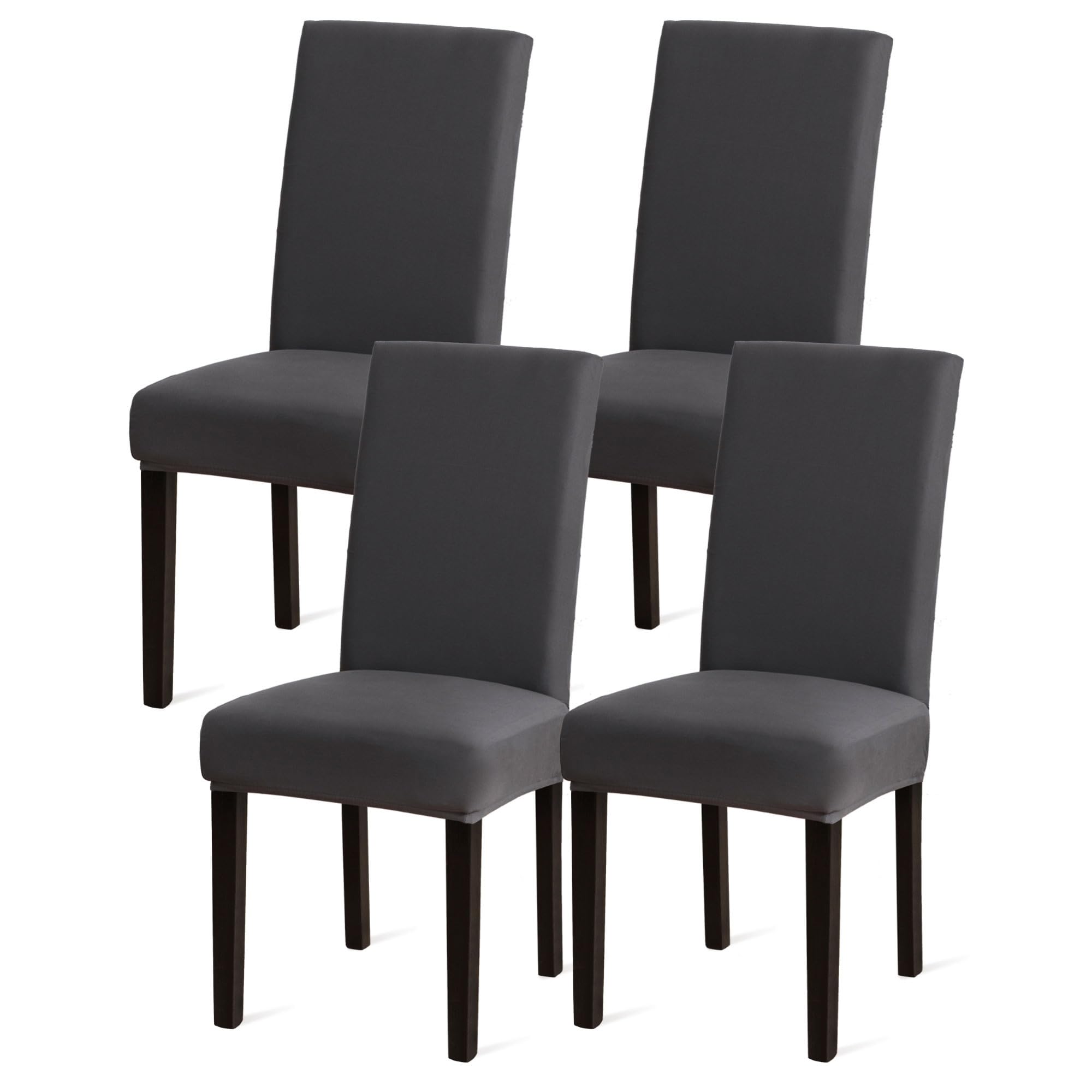 Sufdari Chair Covers 4 Grey,Stretch Dining Chair Covers, Spandex seat Covers for Dining Chairs,Elastic Washable Chair Protectors for Dining Room,Hotel,Restaurant,Banquet (4,Darkgrey)