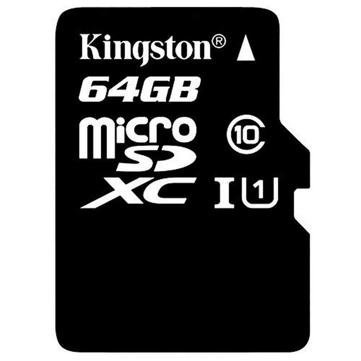 Kingston SDC10G2/64GB 64 GB UHS Class 1/Class10 microSDXC UHS-I Flash Memory Card (microSDXC to SD Adapter Included), Black