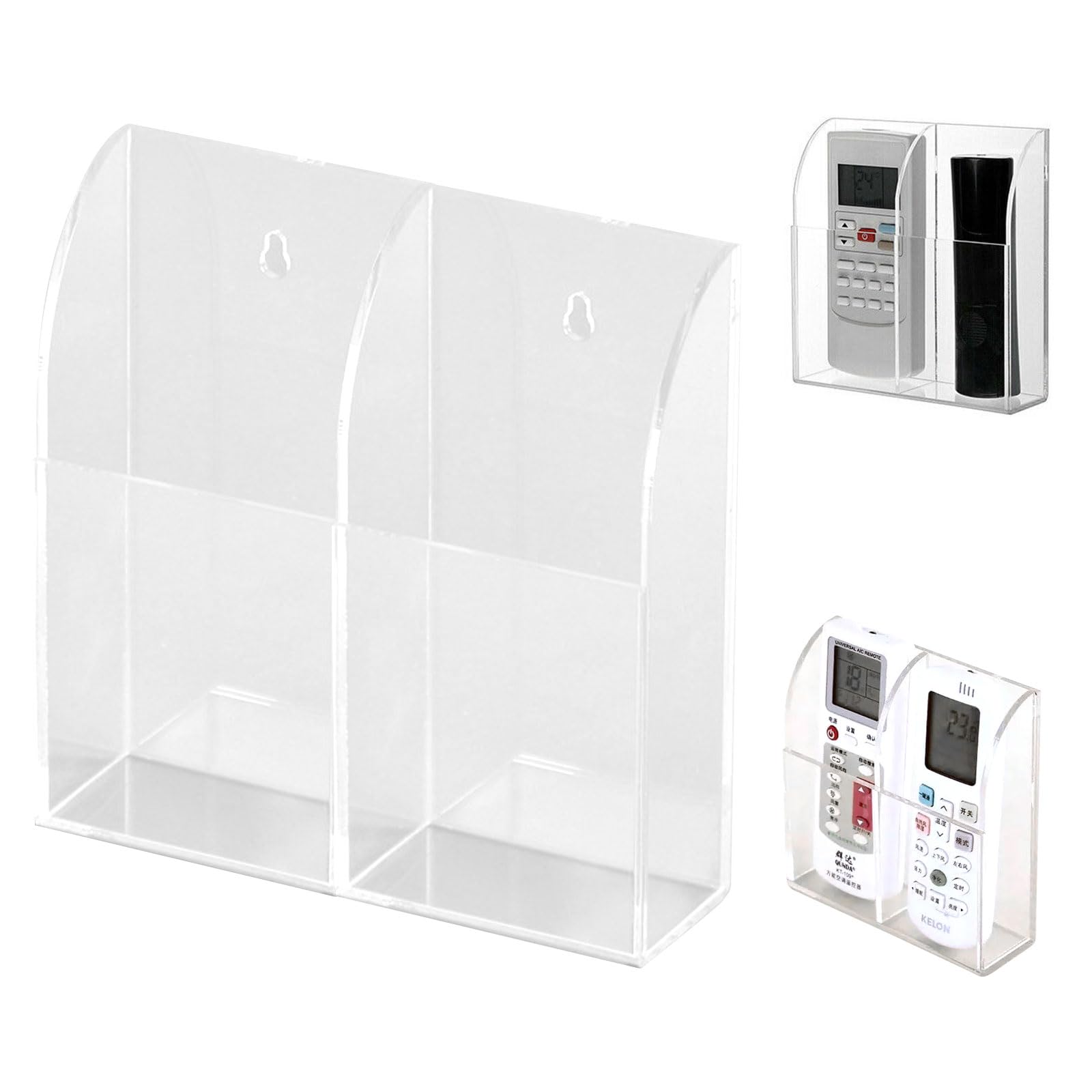 Discoball Acrylic Remote Holder Air Condition TV Remote Organizer Storage Box Wall Mount Organizer Case (Two Compartments)